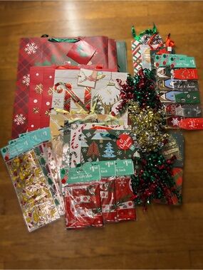 Holiday Gift Bag and Tag Set - Red & Green Christmas Gift Wrapping Supplies